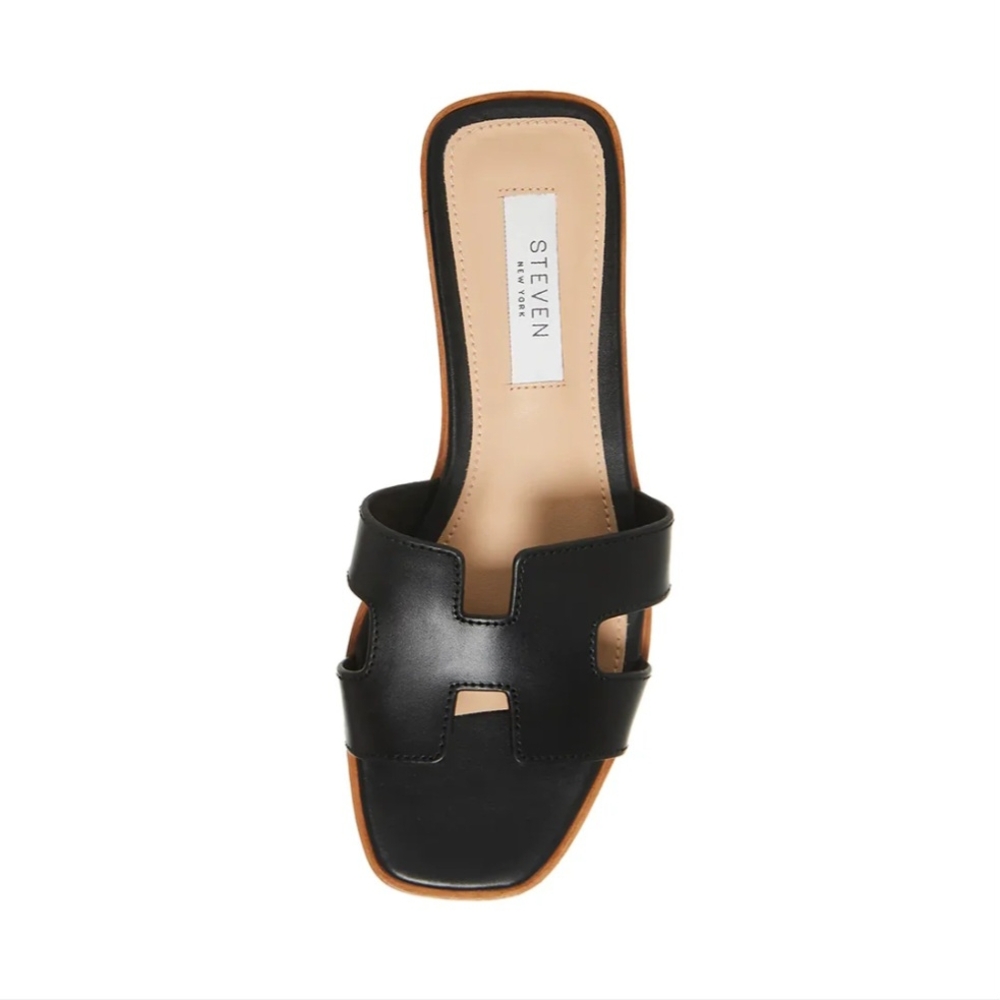 Steven By Steve Madden Black Sandals with Cut-Out Design and Square Toe